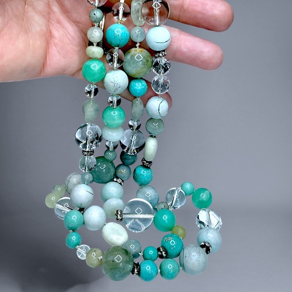 🌺Vintage Sterling, Turquoise, Amazonite, Chrysoprase + Necklace - Picture 3 of 15